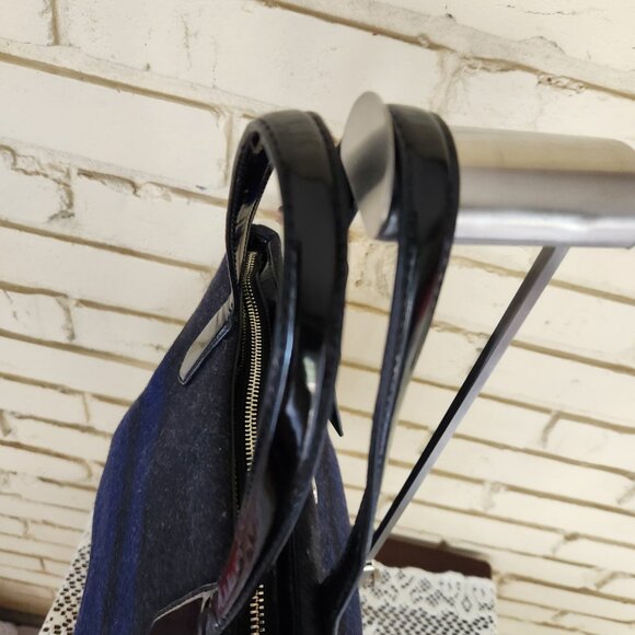 Nwot Coach Wool Blue & Black Satchel Handbag Purse - Picture 8 of 15